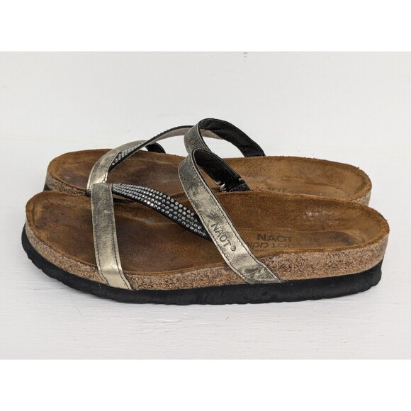 Naot Womens Hawaii Slide Sandals Silver Leather Rhinestone Wedge Slip On 9 EUR40 - Picture 2 of 7